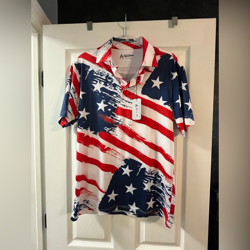 NWT Old Glory Stars and Stripes Men's Polo
